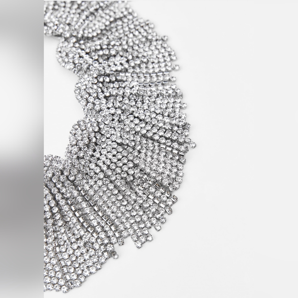 ZARA MAXI RHINESTONE JEWEL STATEMENT NECKLACE SILVER - Picture 3 of 9